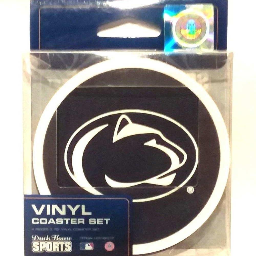 NIB! Four PENN STATE Nittany Lions Vinyl Coasters!